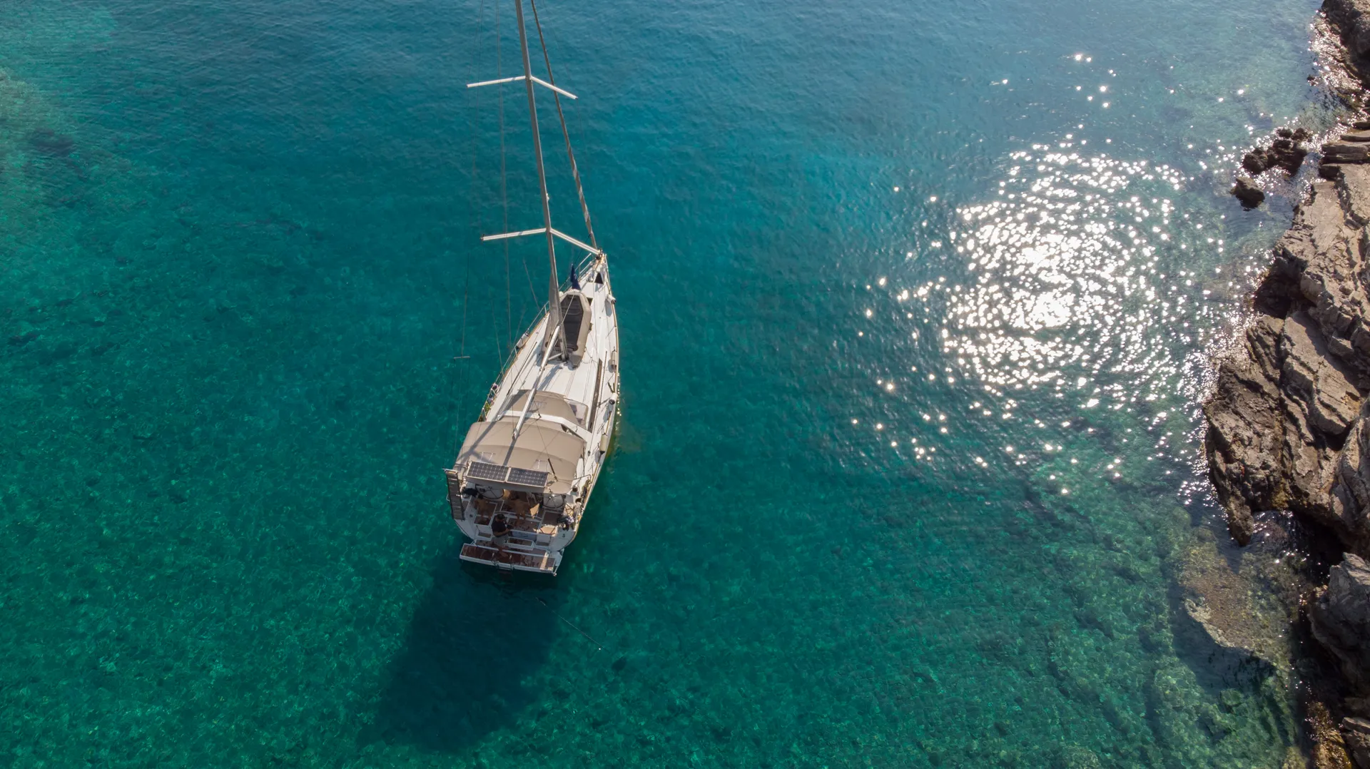 Beleza sailing at sunset in the Ionian